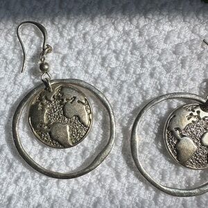 Silver Globe Dangly Earrings